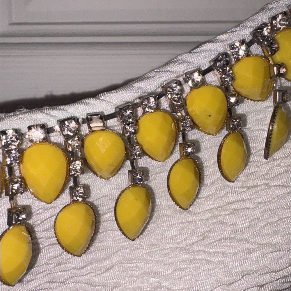 Betsey Johnson White Yellow Jeweled Flare Dress Size 8 - Picture 6 of 8